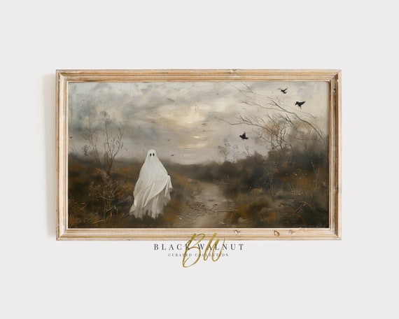 Ghost Field With Crows, Vintage Halloween Art Print