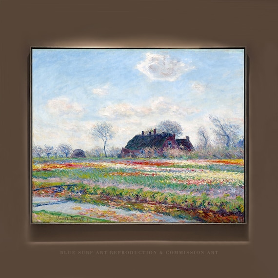 Claude Monet Tulip Fields Blooming Farmhouse Landscape Poster