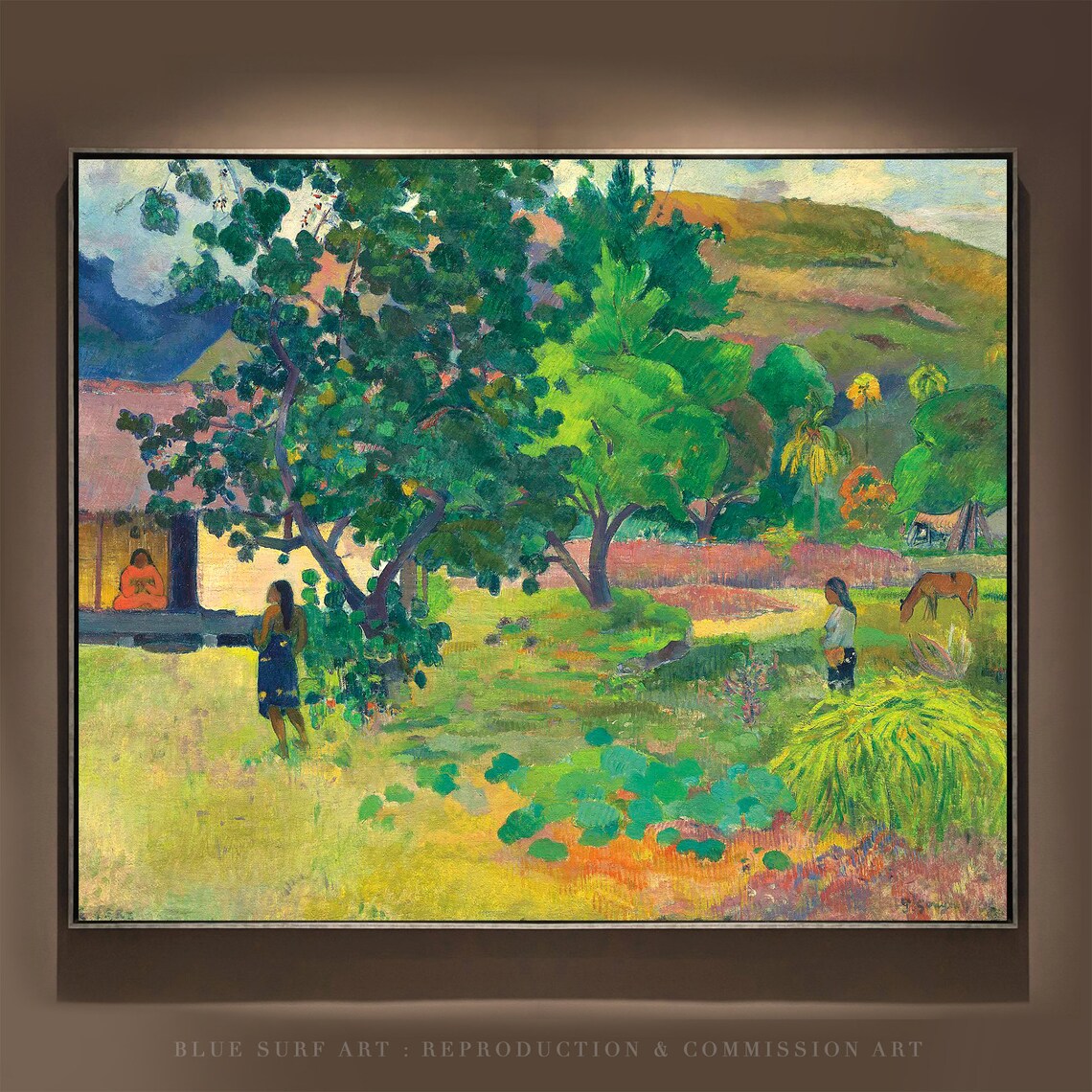 Paul Gauguin The House Tahitian Landscape Trees Horse Poster