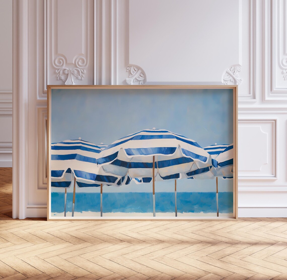 Blue Beach Print, Vintage Coastal Wall Art