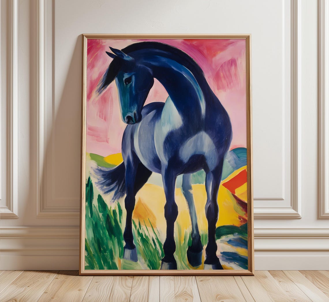 Bold Blue Horse Colorful Abstract Expressionist Painting Poster