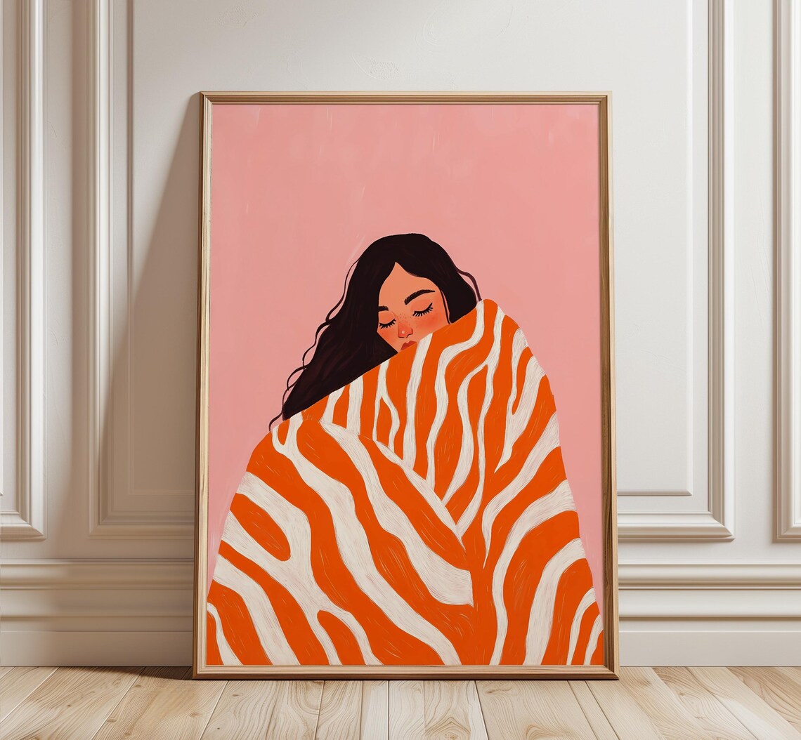 Orange Abstract People Print, Minimalist Poster