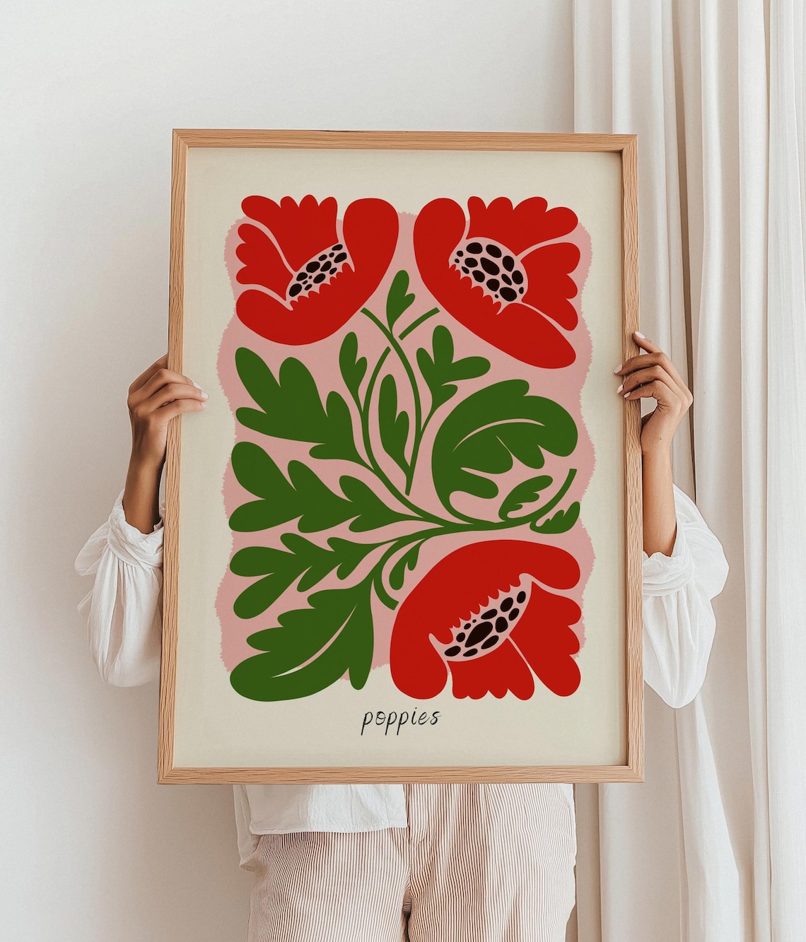 Colorful Poppies Retro Floral Botanical Art Print