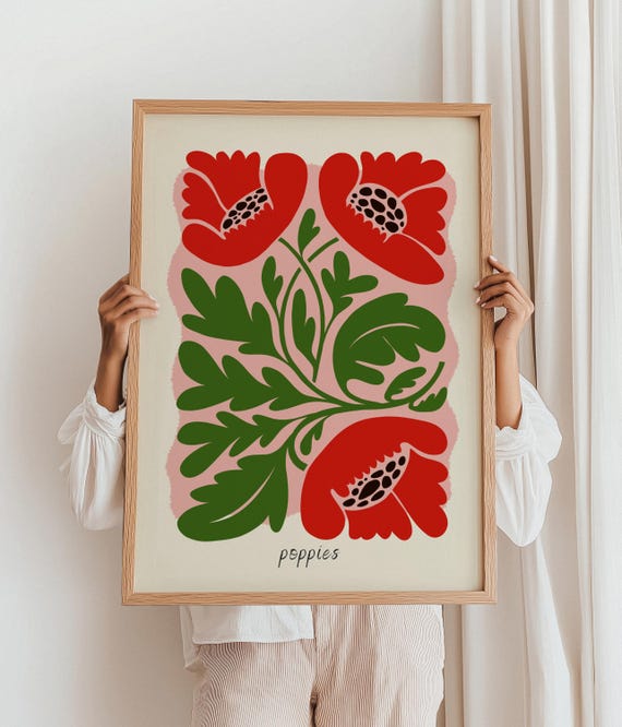 Colorful Poppies Retro Floral Botanical Art Print