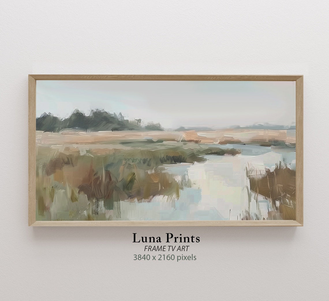 Abstract Marsh Wetland Loose Brushwork Muted Sage Watercolor Poster