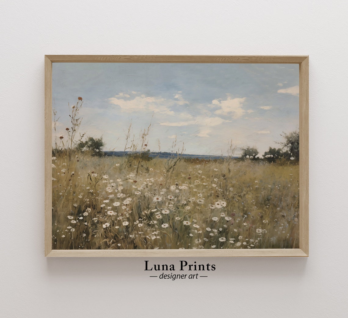Wildflowers Landscape Vintage Art Print