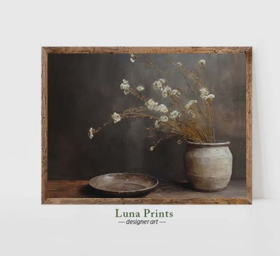 Rustic Moody Flower Painting Vintage Floral Art Print