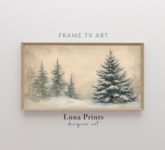 Snowy Pine Forest Large Evergreen Warm Winter Landscape Painting Poster