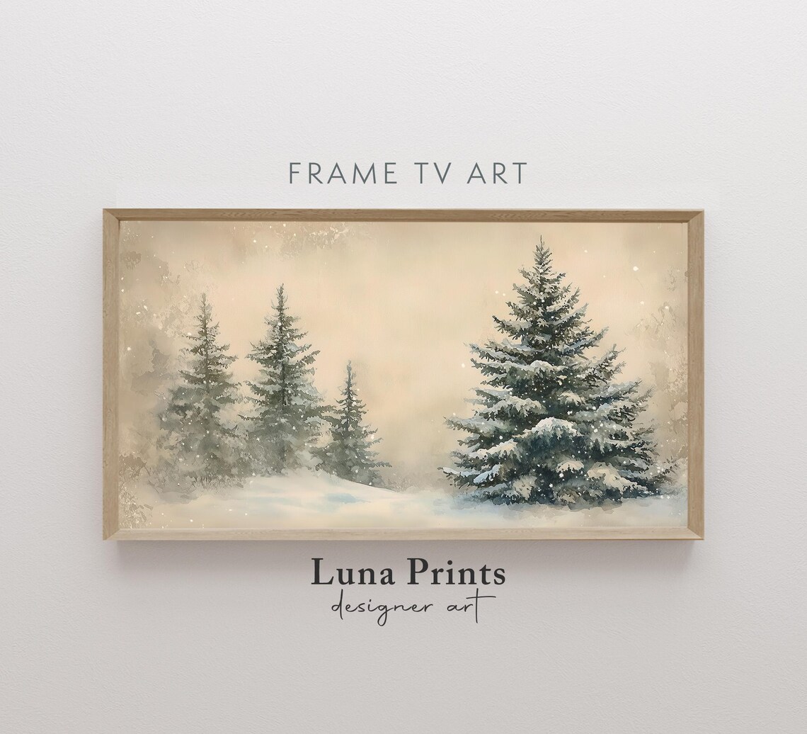 Snowy Pine Forest Large Evergreen Warm Winter Landscape Painting Poster