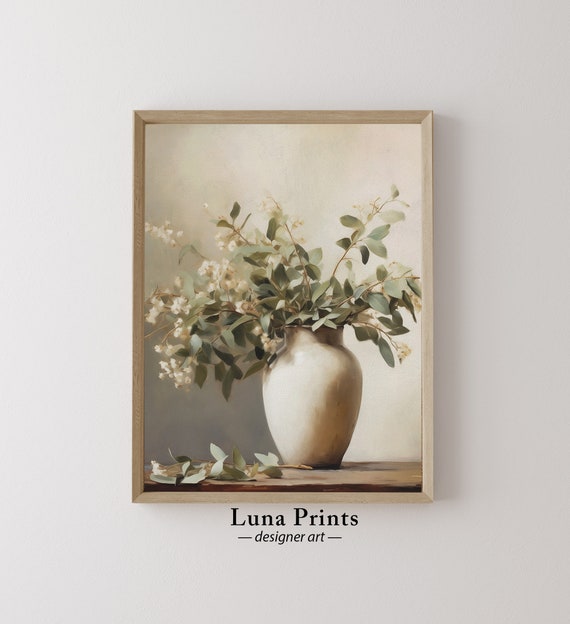 Spring Eucalyptus Painting Art Print, Muted Floral