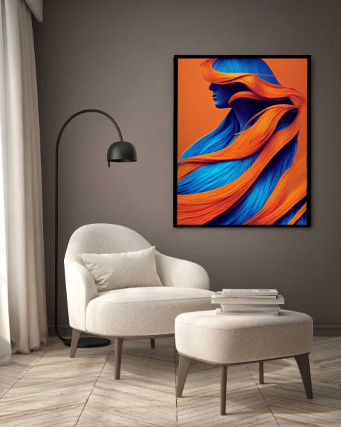 Women Print Colorful Orange Blue Art Hair Salon Decor Beauty Salon Art Ready To Hang - Image 3
