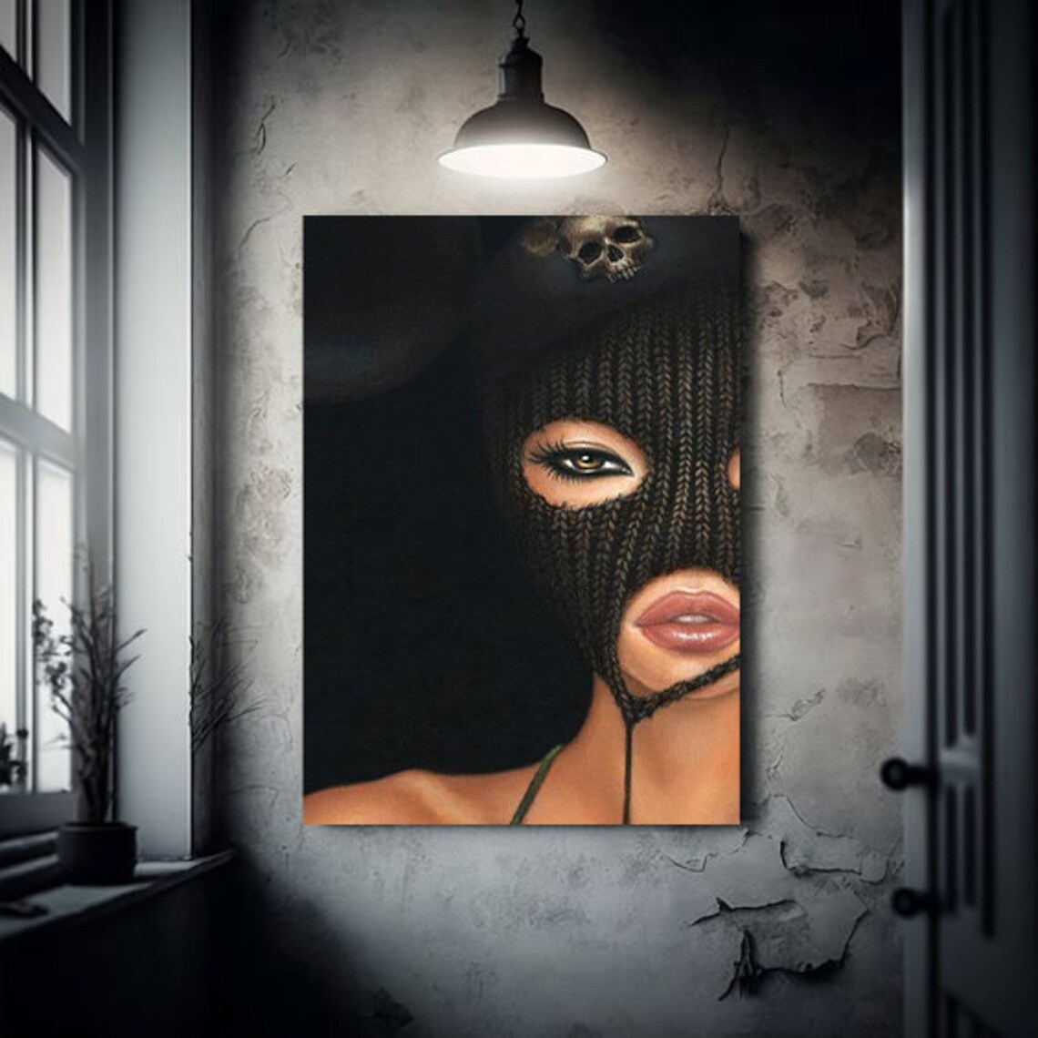 Masked Woman with Skull Edgy Dark Street Art Portrait Poster - Image 3