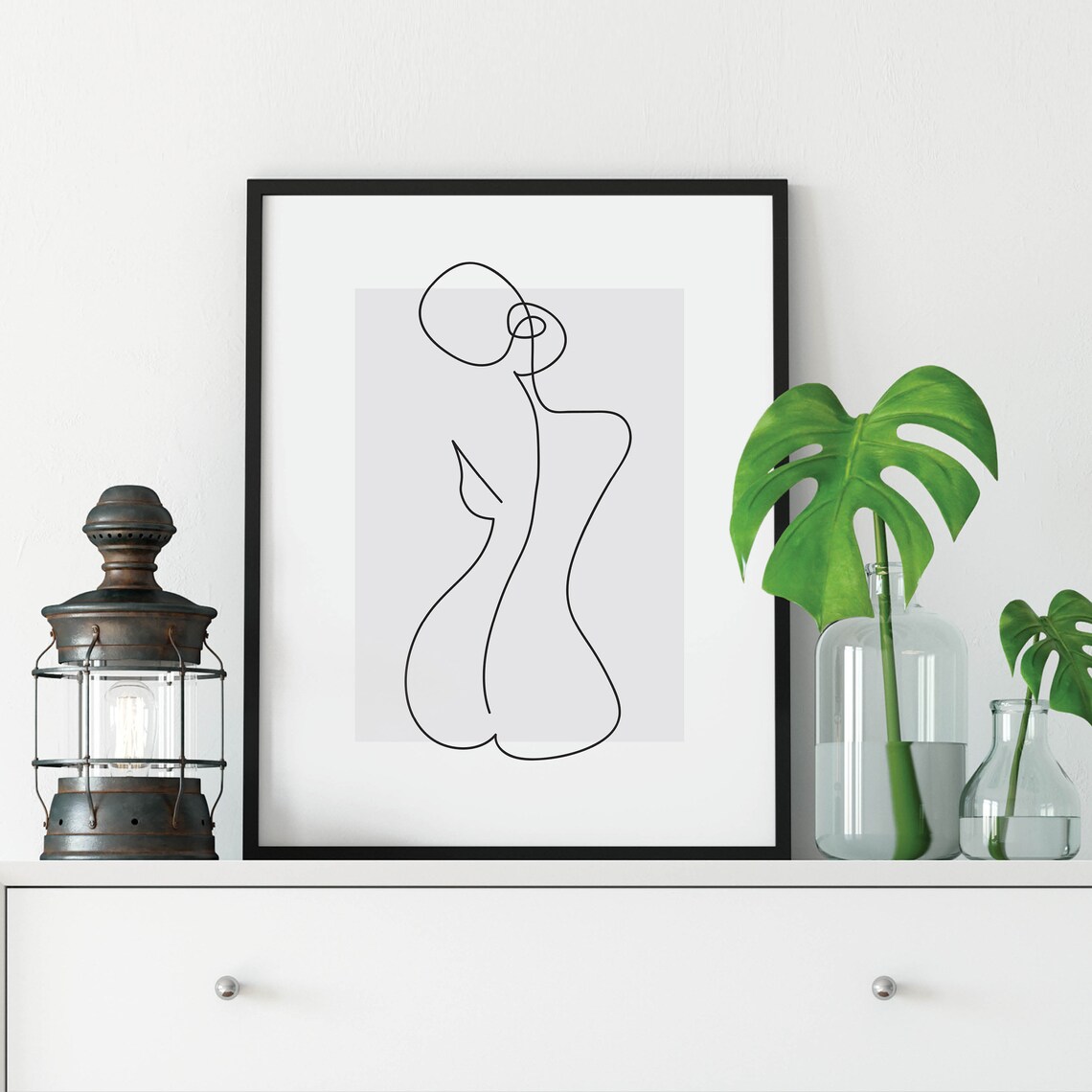 Abstract Woman Single Line Drawing Minimalist Black White Figure Poster