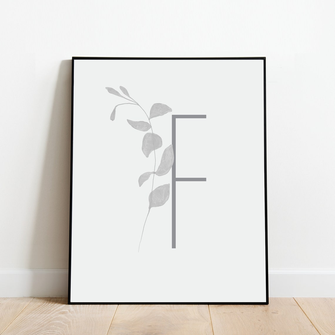 Monogram Letter F Black Botanical Sprig Initial Framed Art Print - Image 2