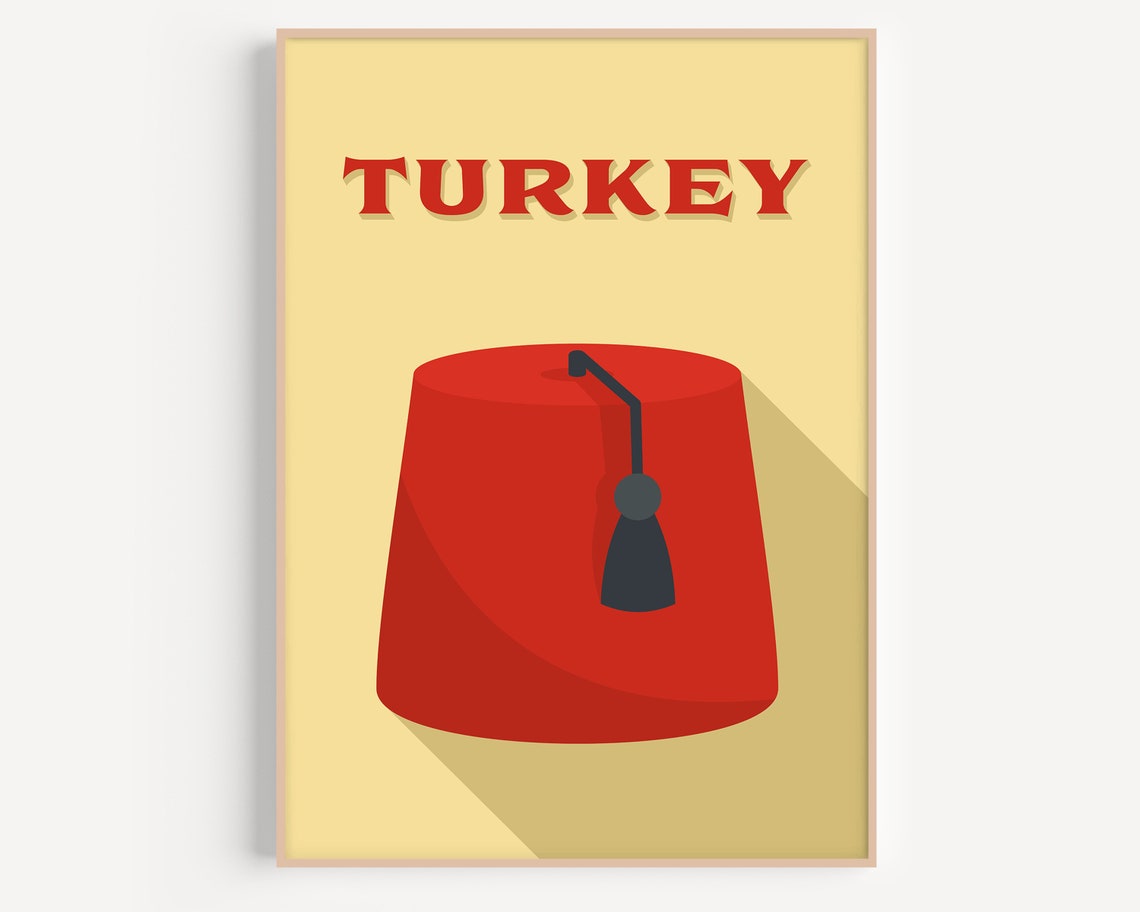 Turkey Red Fez Hat Minimalist Illustration Vintage Travel Poster