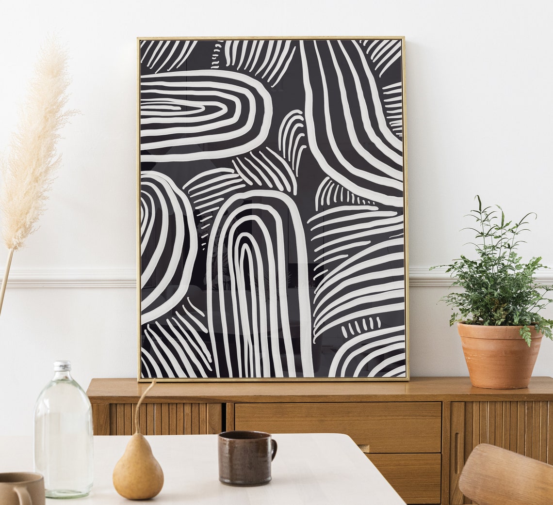 Bold Black And White Curved Lines Optical Abstract Art Poster - Image 5
