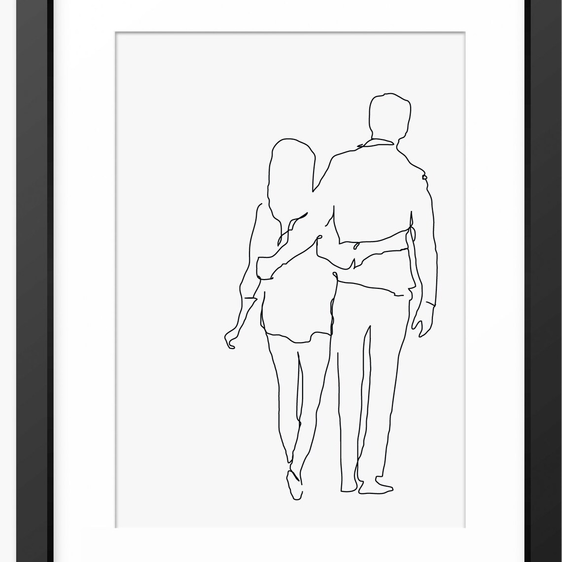 Couple Walking Away Arm In Arm Single Line Drawing Love Poster