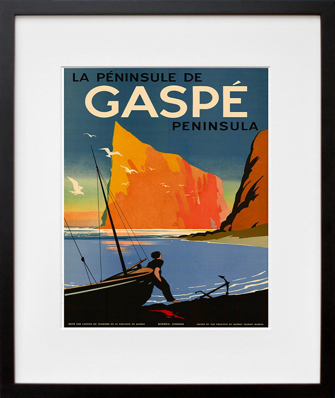 Gaspe Peninsula Quebec Vintage Travel Poster Fisherman Cliffs Canada - Image 2