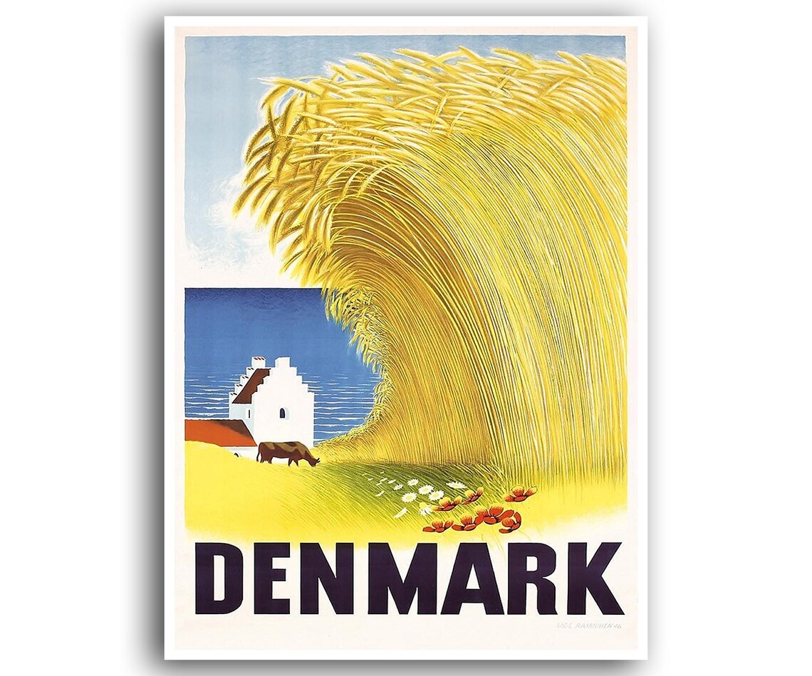 Denmark Retro Travel Poster, Danish Home Decor