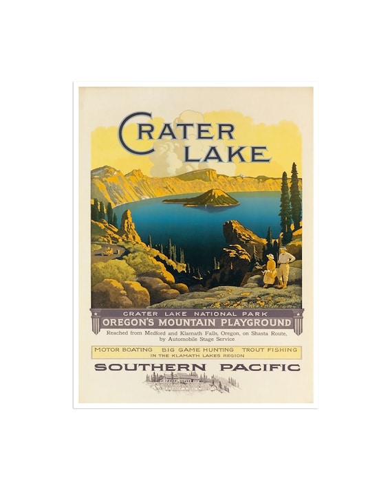 Crater Lake Travel Poster, Oregon National Park