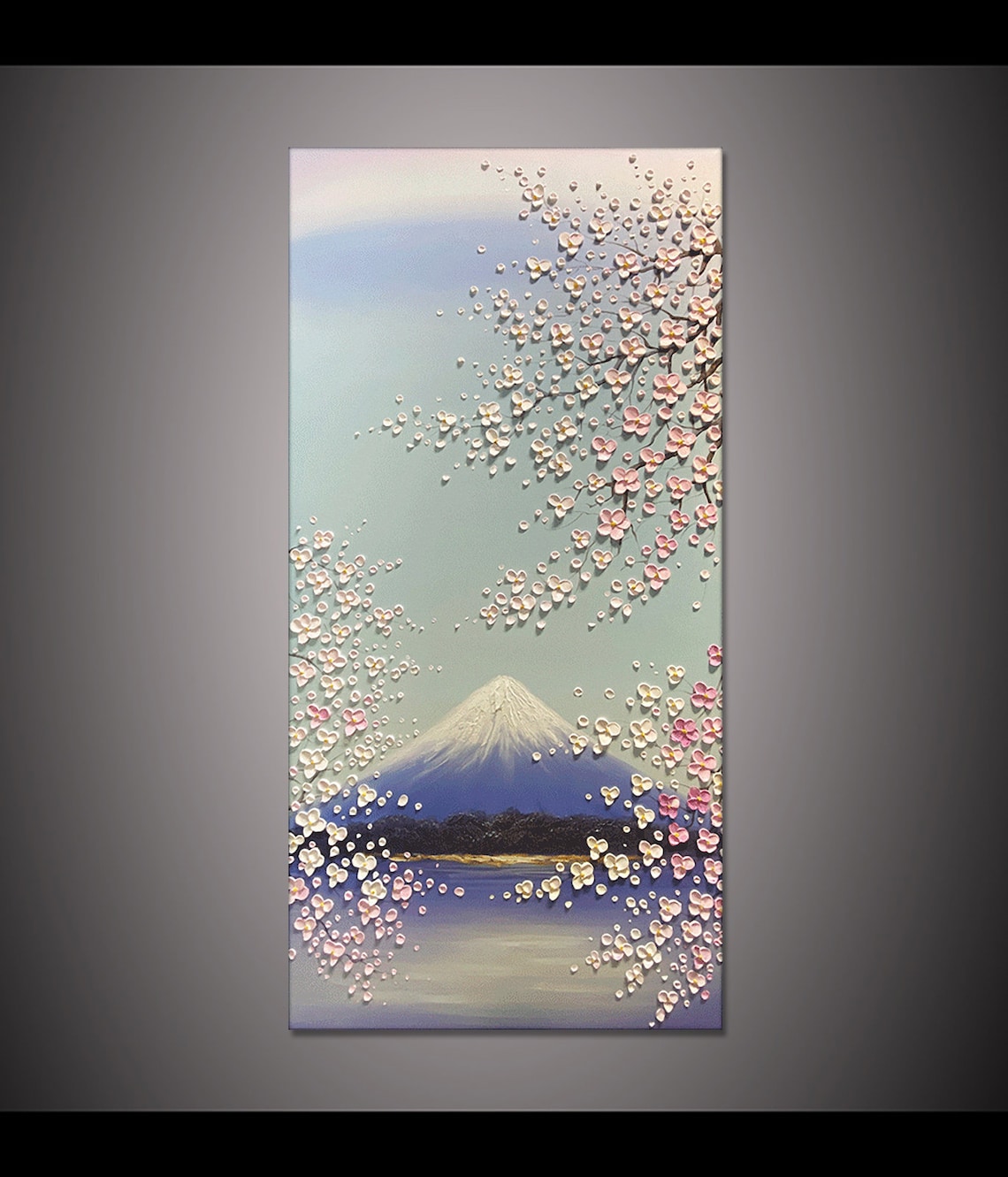 Mount Fuji Cherry Blossoms Palette Knife Art Print