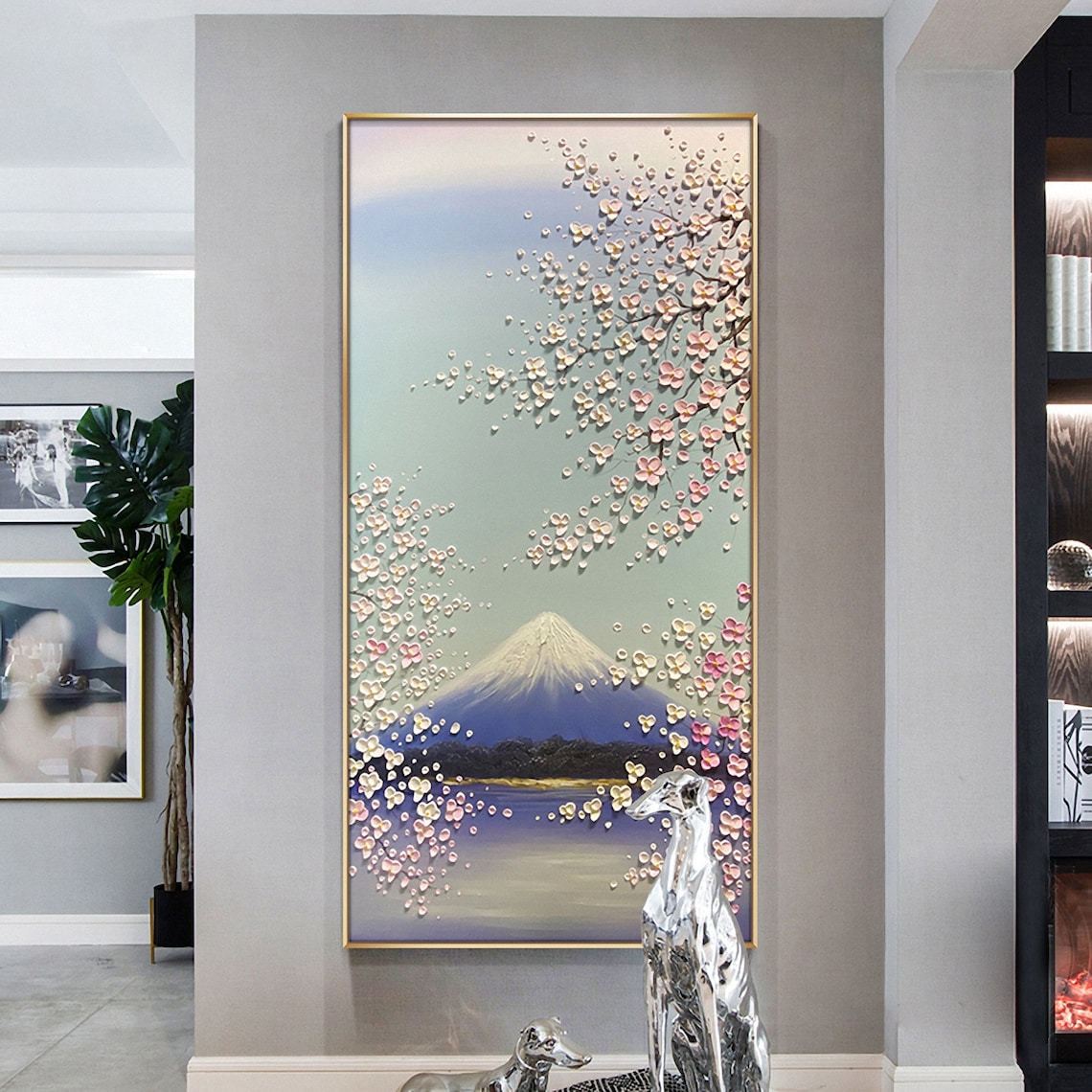 Mount Fuji Cherry Blossoms Palette Knife Art Print - Image 6