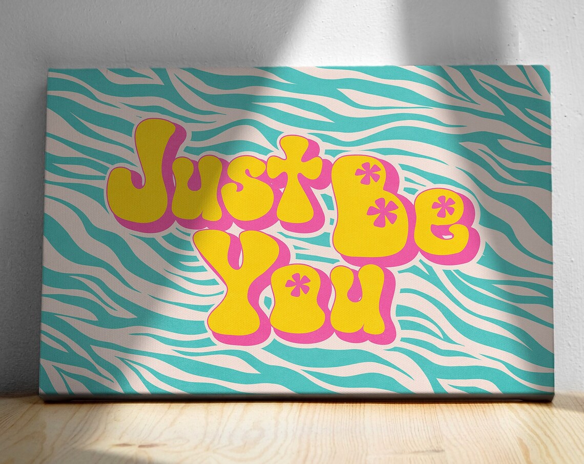 Just Be You Horizontal Retro Quote Poster on Teal Zebra Stripes - Image 3
