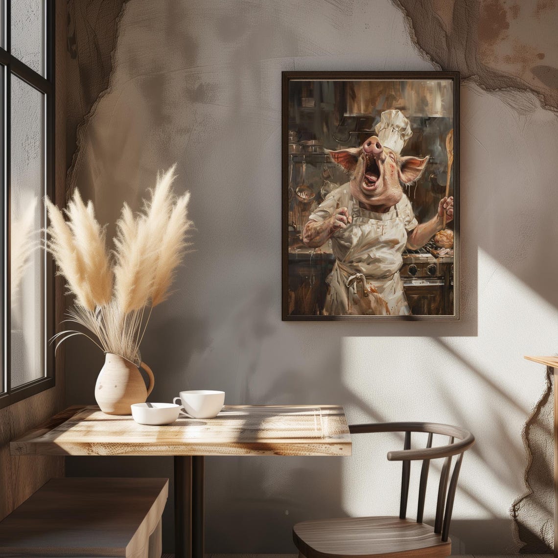 Pig Chef Art Print For Culinary Humor Kitchen Decor Wall Funny Cooking Poster Comical Animal