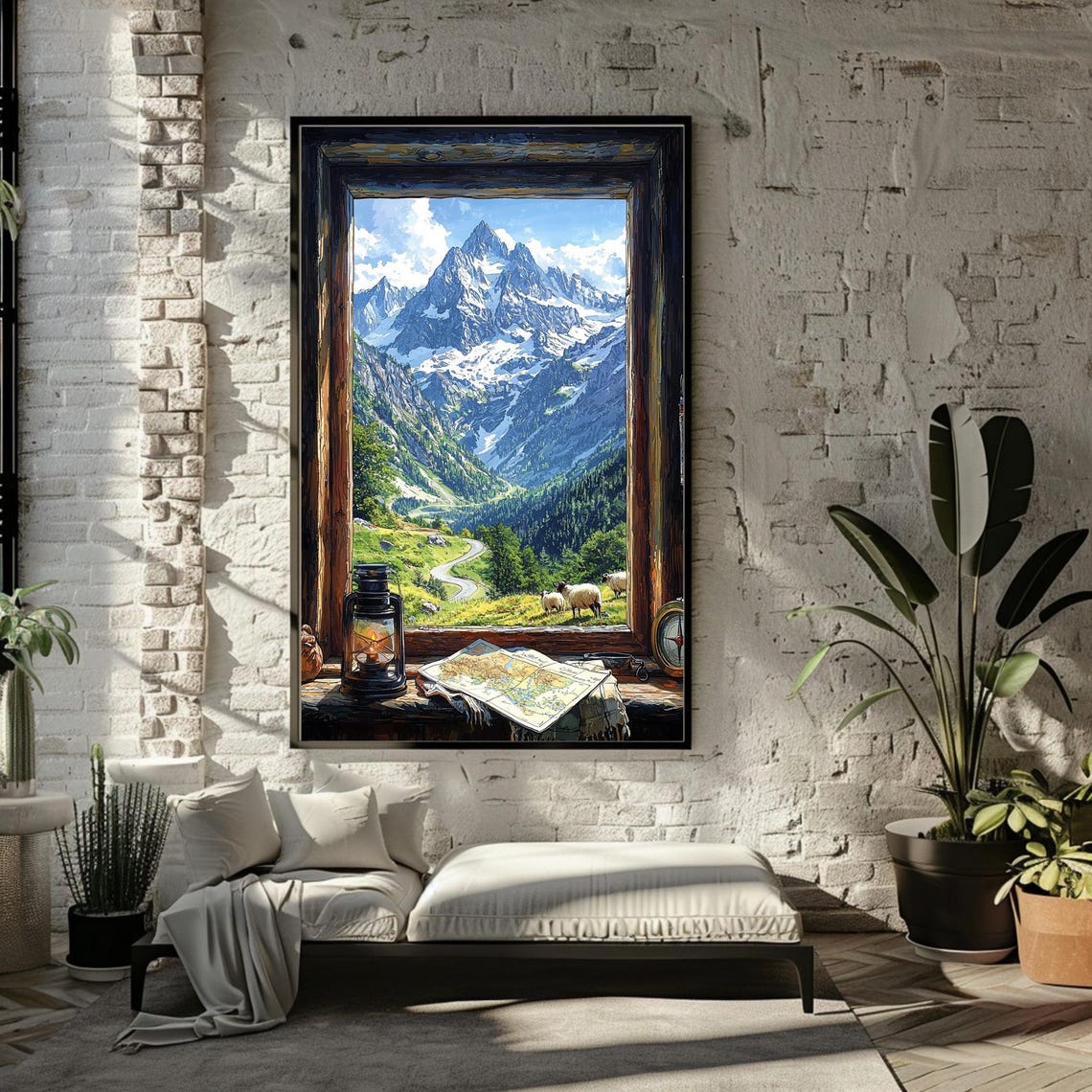Open Window to Mountain Valley Rustic Cabin View Wall Poster