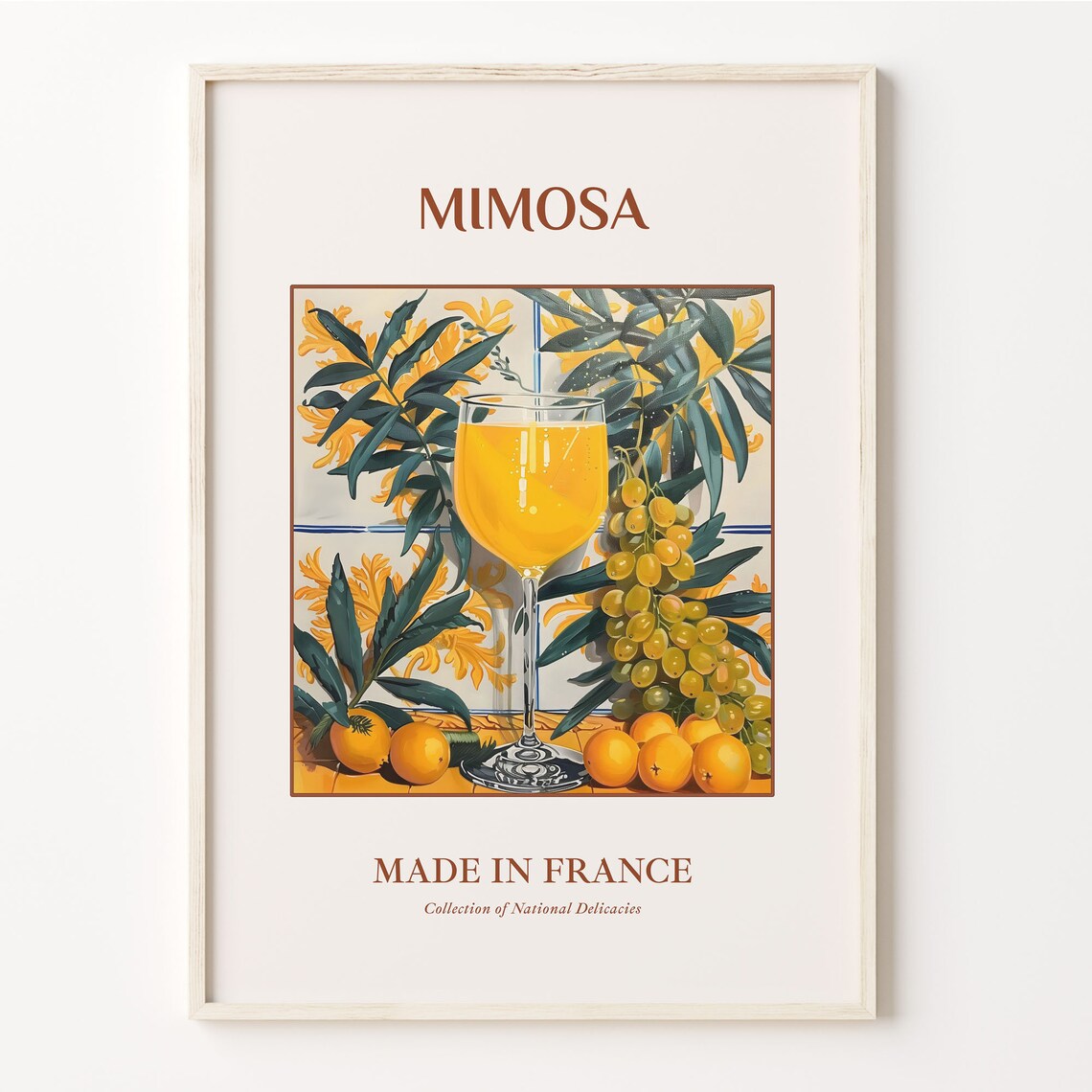 French Mimosa Cocktail Oranges Grapes Vintage Kitchen Poster
