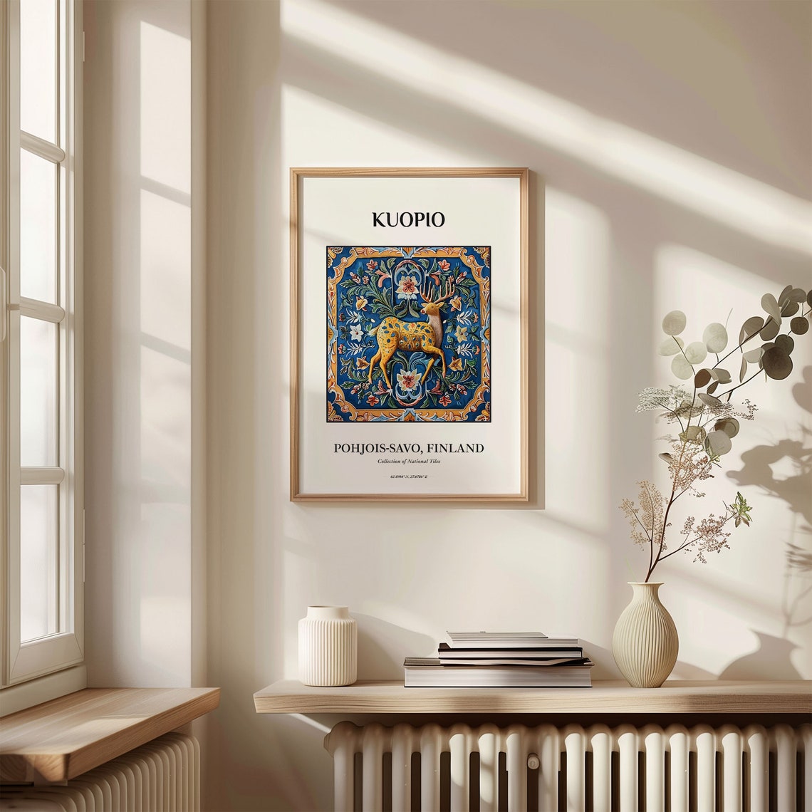 Kuopio Finland Folk Deer Tile Pattern Art Nouveau Style Poster - Image 3