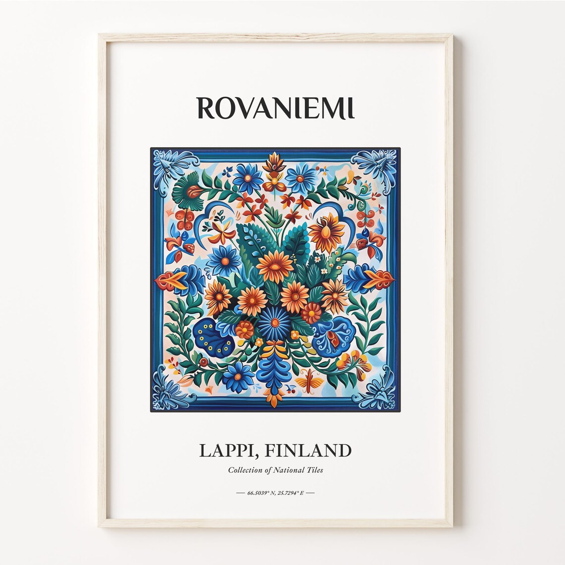 Rovaniemi Lapland Finland Colorful Floral Folk Tile Border Poster