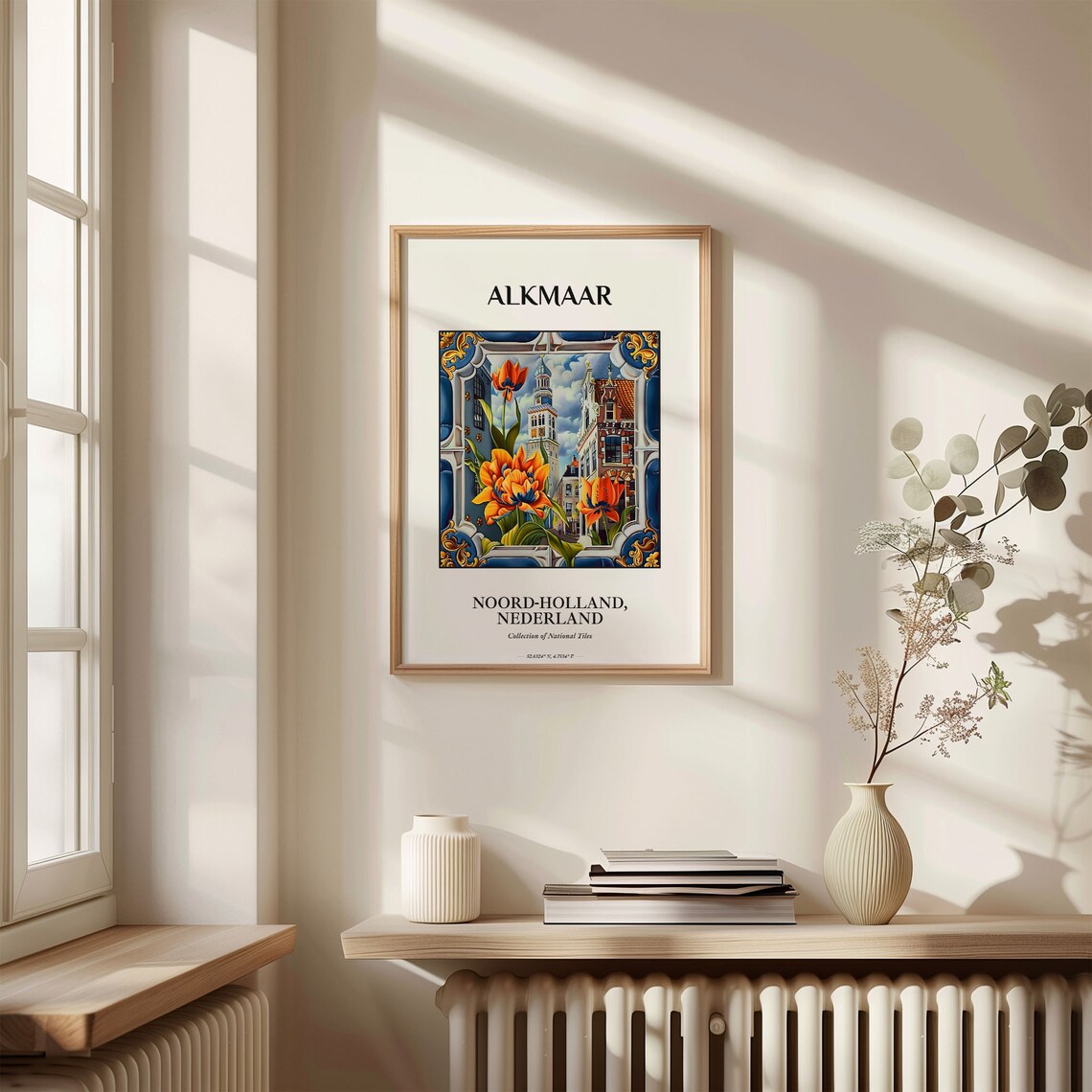 Alkmaar Dutch Tulip Church Tower Blue Tile Canal Decor Poster - Image 3