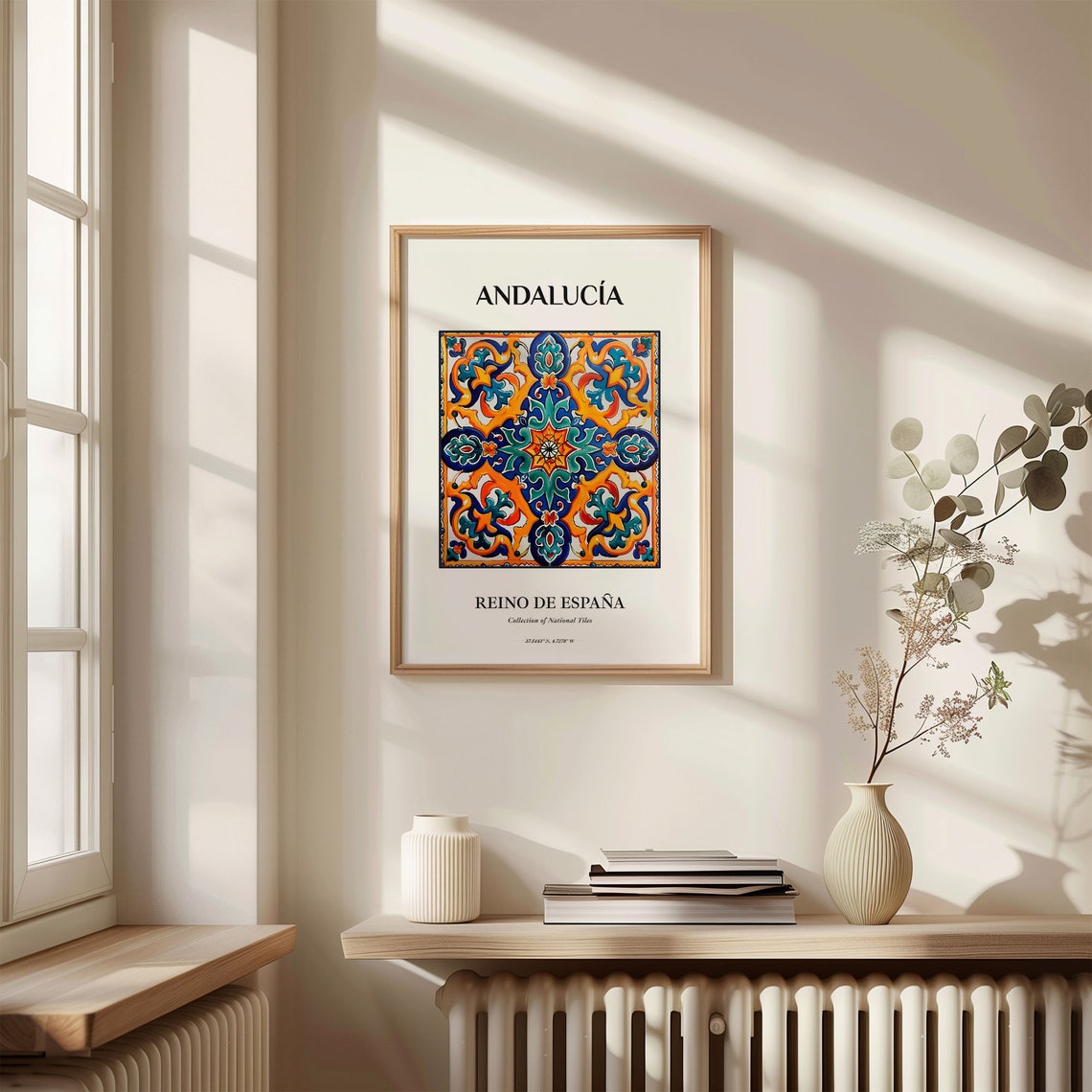 Andalucia Spain Bold Orange Blue Geometric Tile Pattern Poster - Image 3