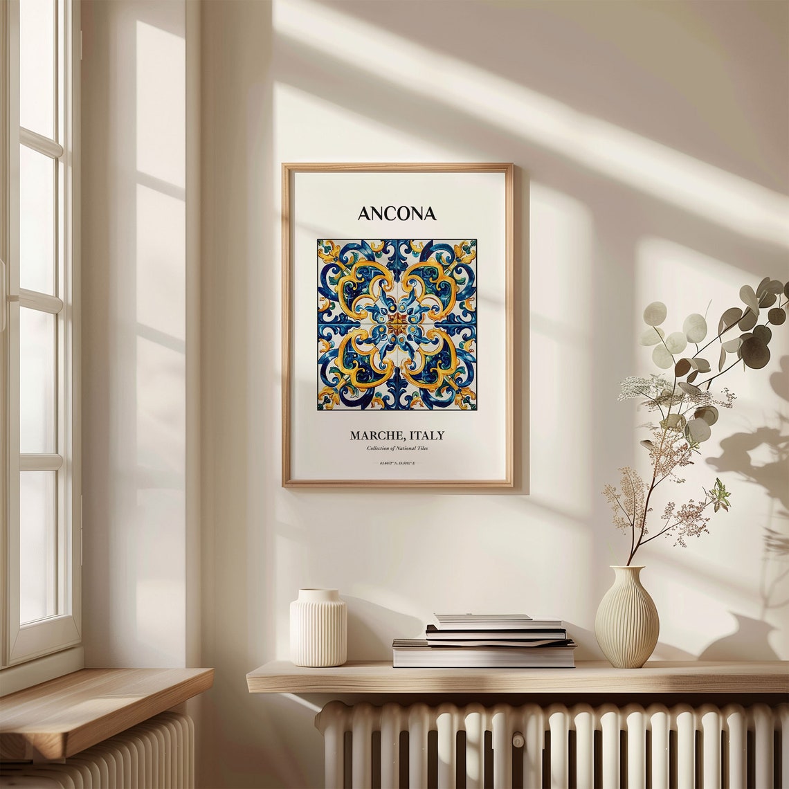 Ancona Marche Italy Blue Gold Tile Pattern Wall Decor Poster - Image 3