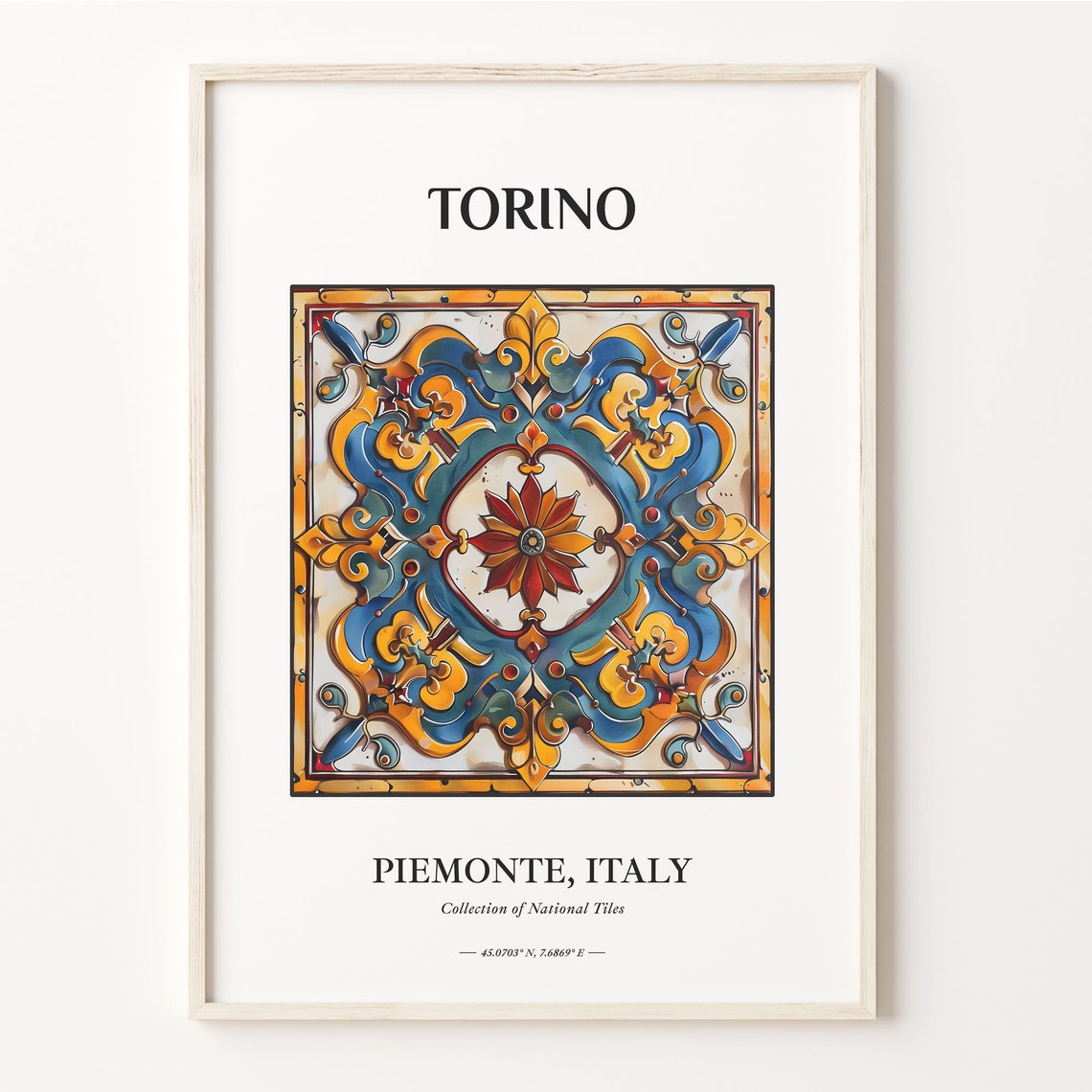 Torino Piemonte Italy Red Blue Star Medallion Tile Pattern Poster
