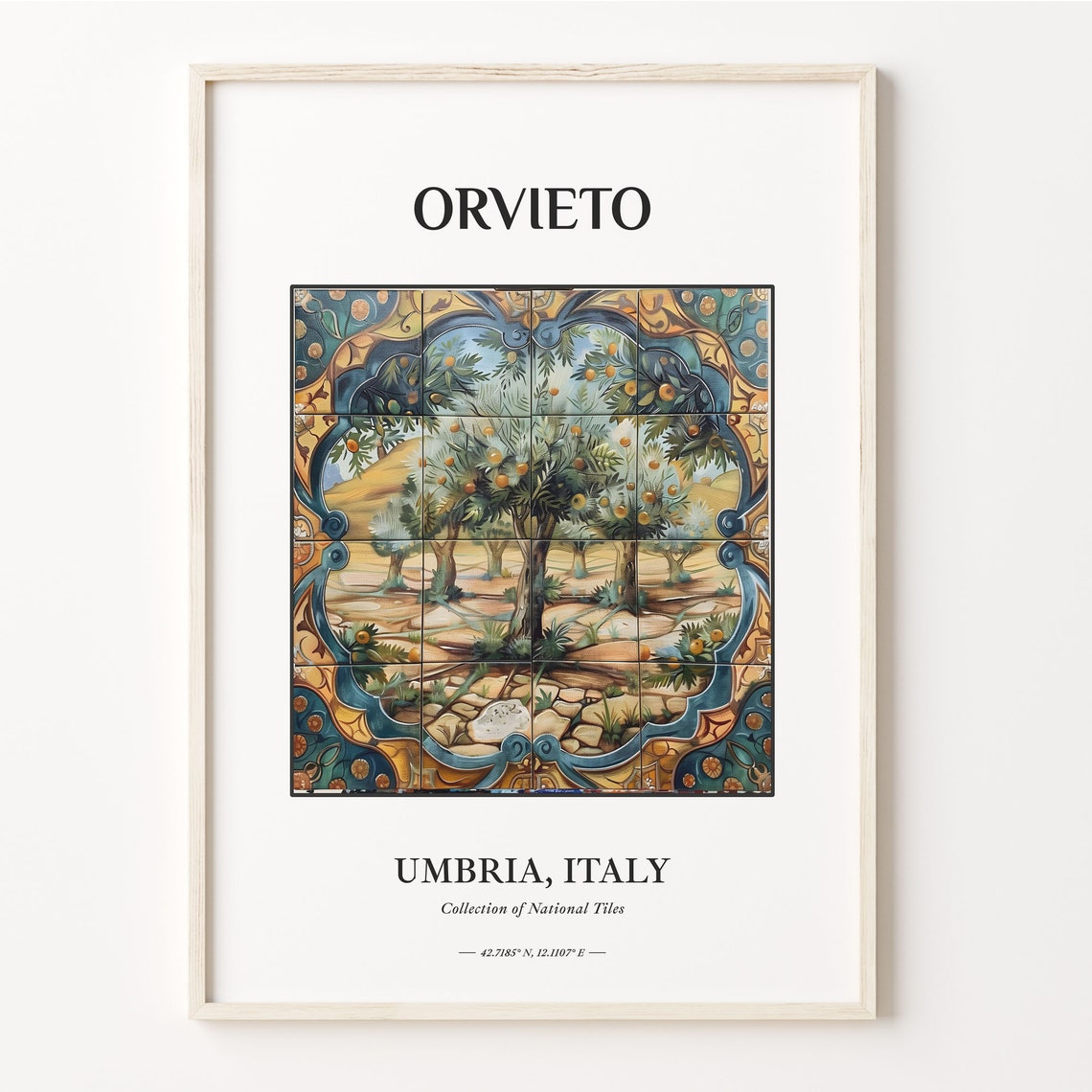 Orvieto Umbria Italy Tile Poster with Olive Tree Grove Landscape