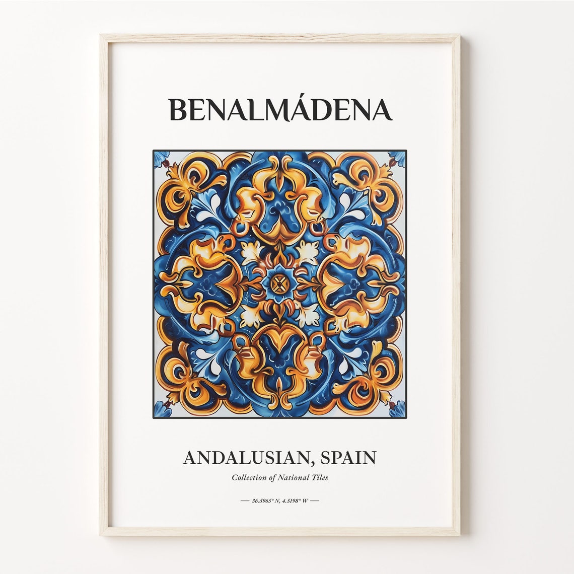 Benalmadena Spain Deep Blue Baroque Scroll Tile Medallion Poster