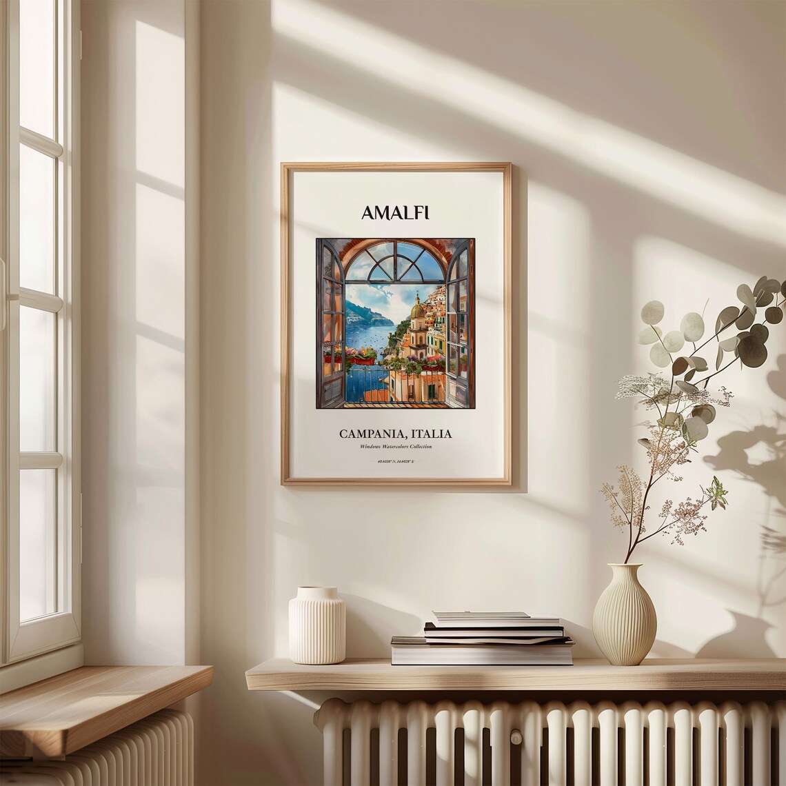 Amalfi Italy Watercolor Coast Sea View Balcony Window Poster - Image 3