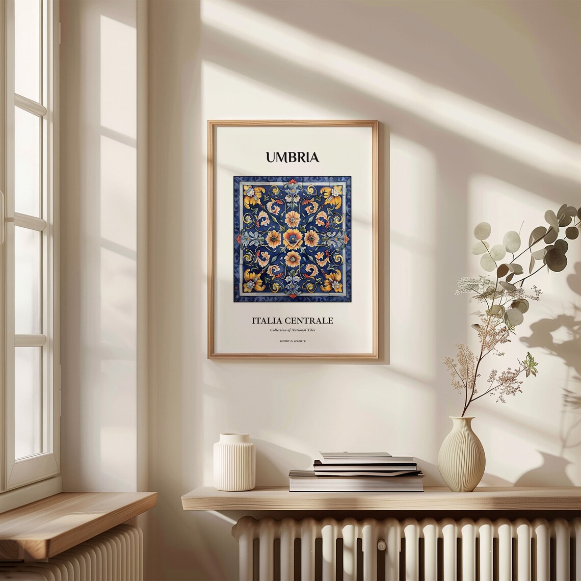 Umbria Central Italy Yellow Red Blue Floral Majolica Tile Art Poster - Image 3