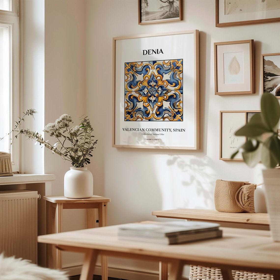 Denia Spain Valencian Blue Yellow Symmetric Tile Pattern Poster - Image 2