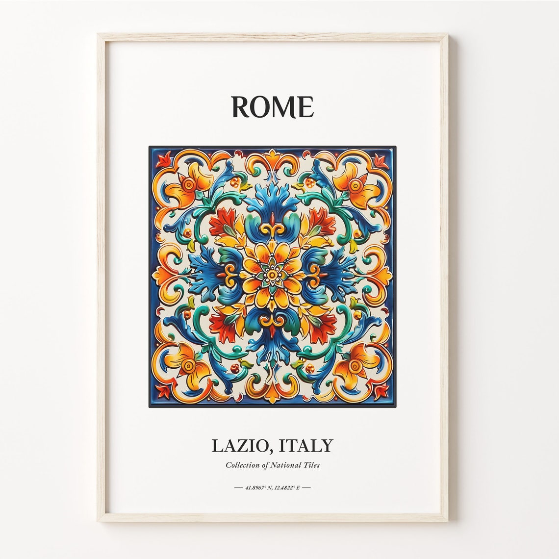 Rome Lazio Italy Multicolor Floral Baroque Scroll Tile Art Poster