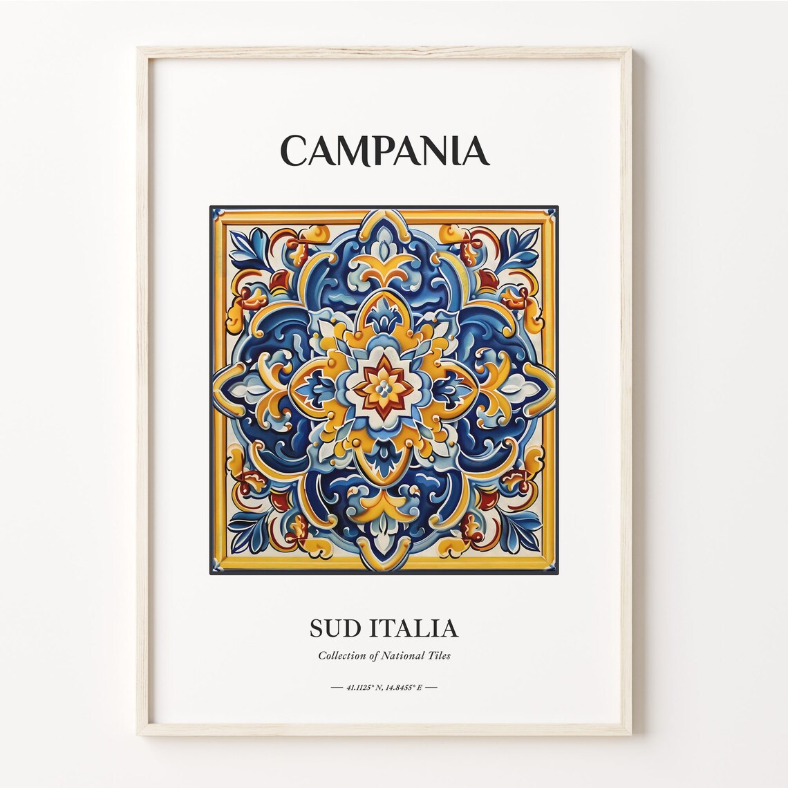 Campania South Italy Navy Gold Geometric Tile Medallion Poster