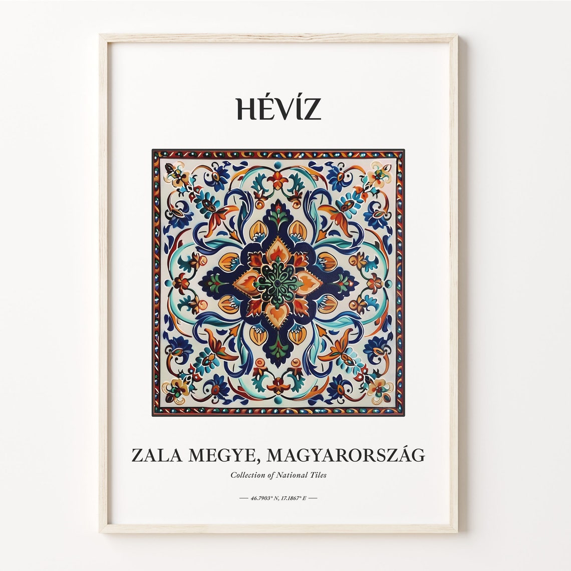 Hévíz Hungary Hungarian Floral Folk Tile Art Travel Poster Decor