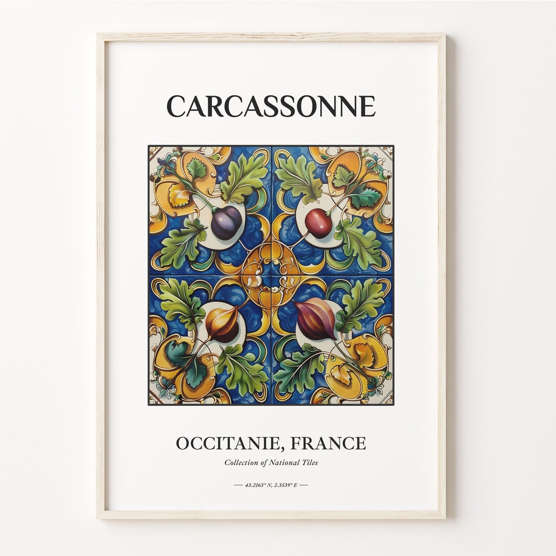 Carcassonne France Fruit Leaf Traditional Tile Pattern Poster