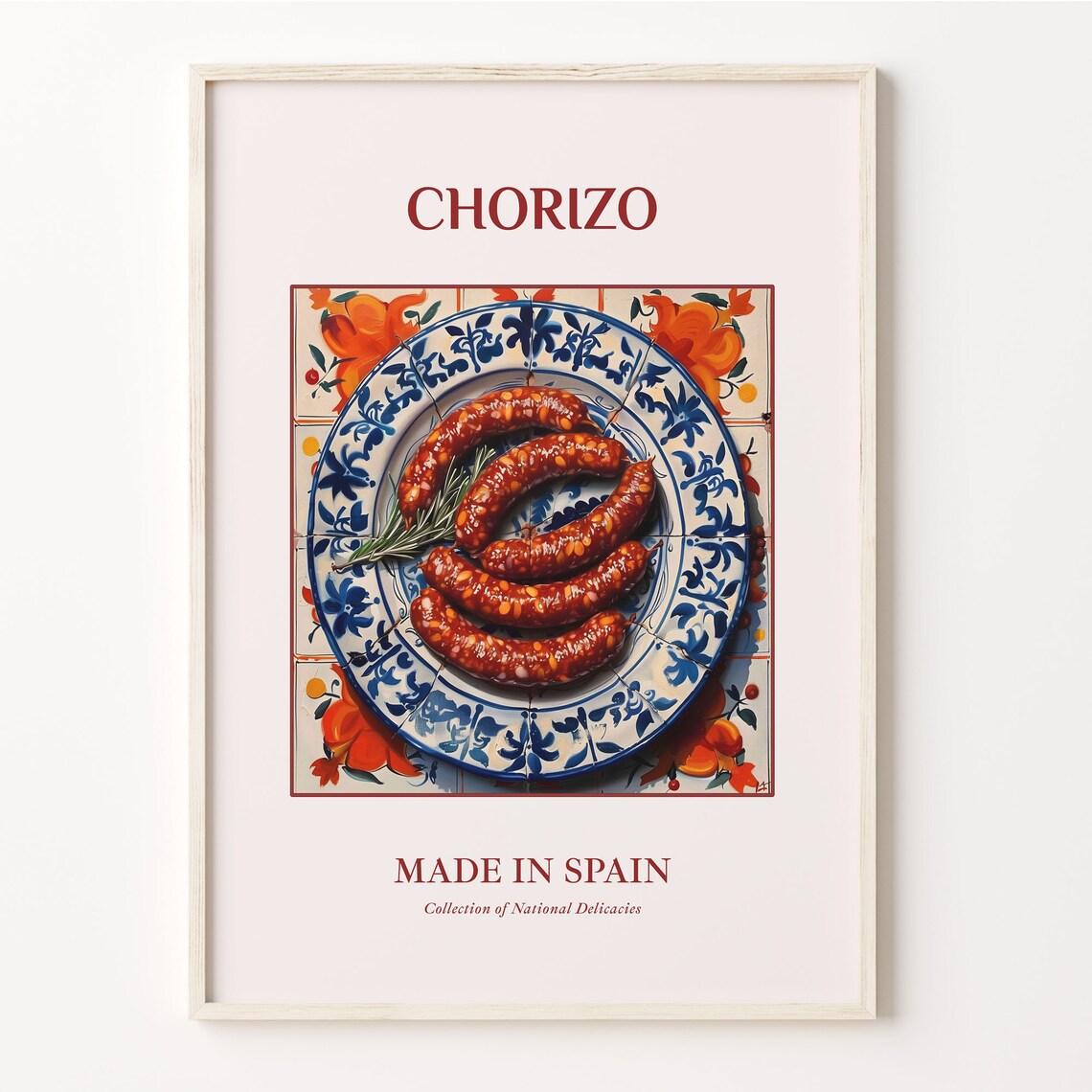 Chorizo Spanish Sausages Rosemary Ceramic Plate Tile Art Poster