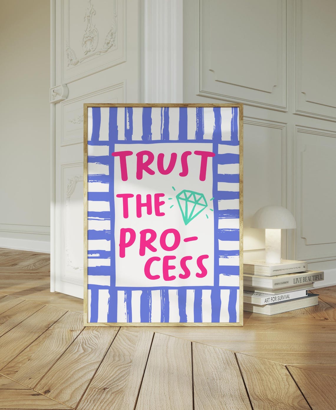 Trust The Process Blue Striped Pink Diamond Affirmation Poster - Image 2