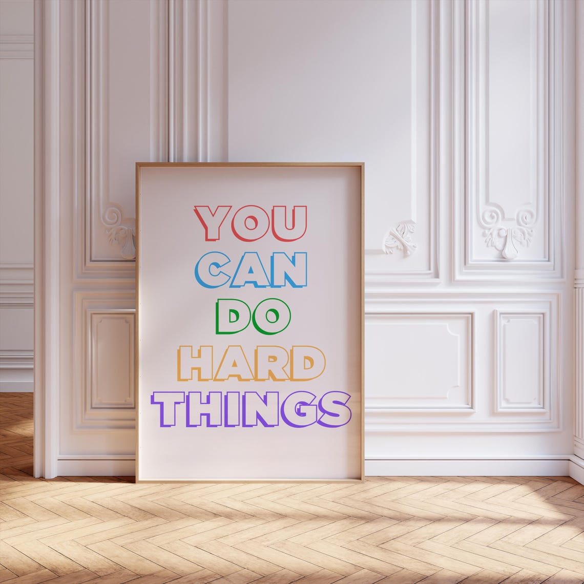You Can Do Hard Things Rainbow Outline Motivational Quote Poster - Image 2