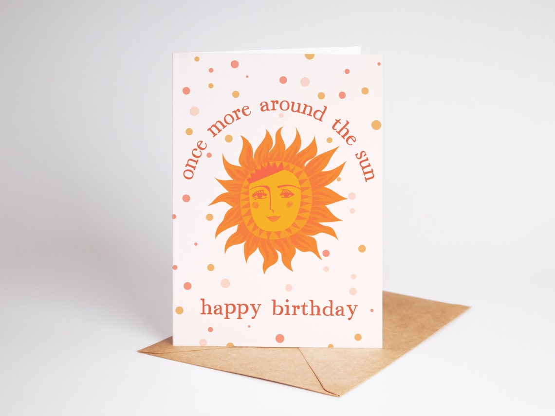 Once More Around the Sun Birthday Happy Sun Face Orange Card Print - Image 2
