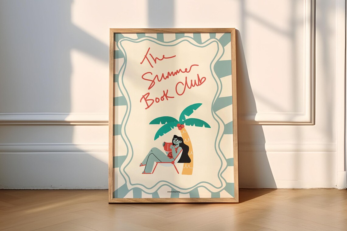 Summer Book Club Art Print, Handillustrated Poster